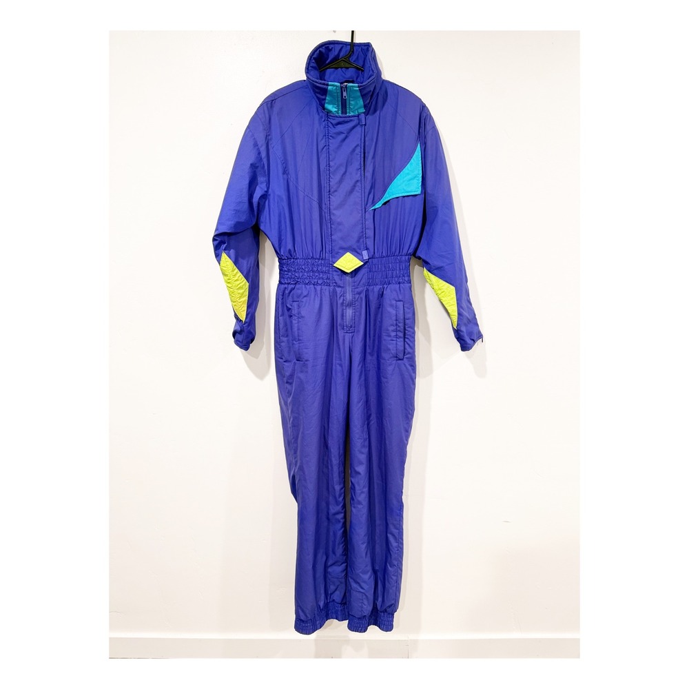 Vintage Sport Obermeyer Womens Purple Neon One Piece Ski Suit Snow Suit Retro
